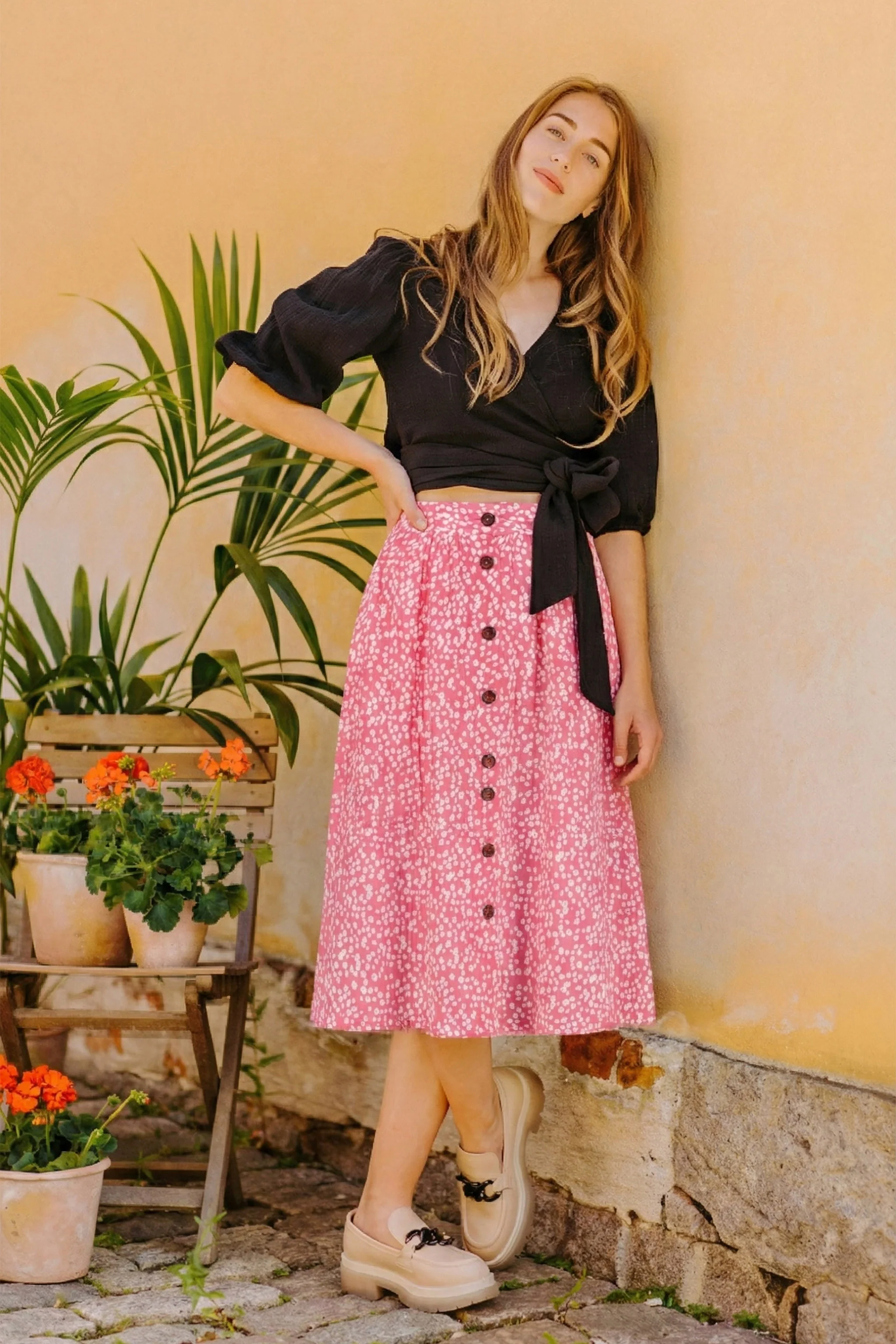 Button Skirt, Flora Pink - Image 3