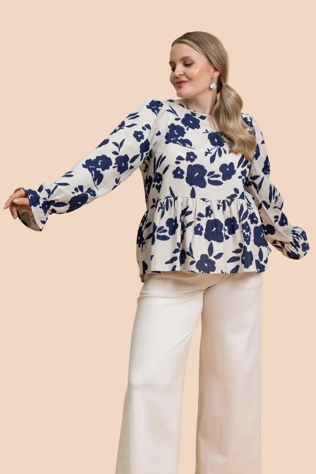 Flounce Blouse, Windflower Navy - Image 3