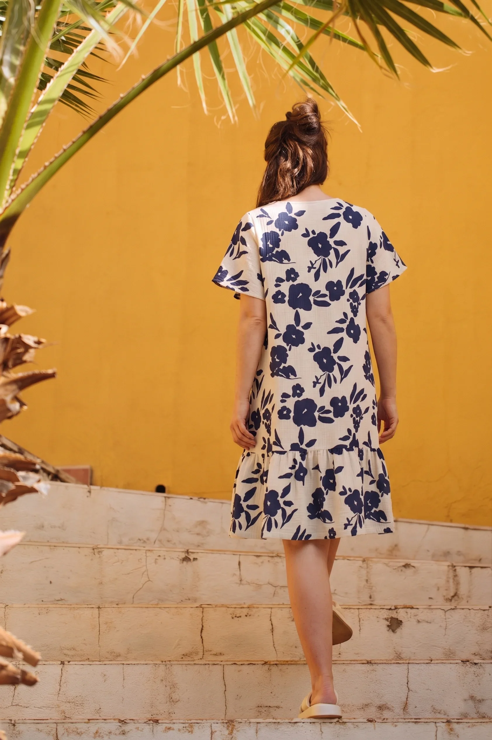 Frill Button Dress, Windflower Navy - Image 3