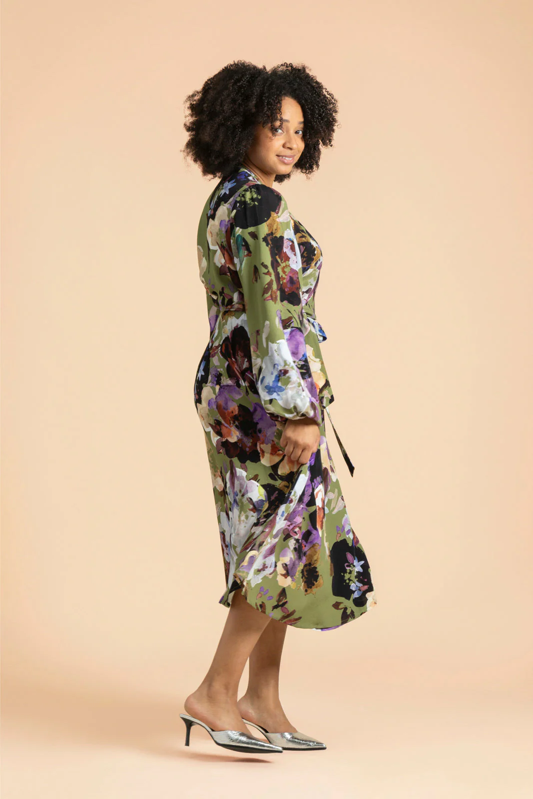 Wrap Midi Dress, Olive Anemone - Image 9