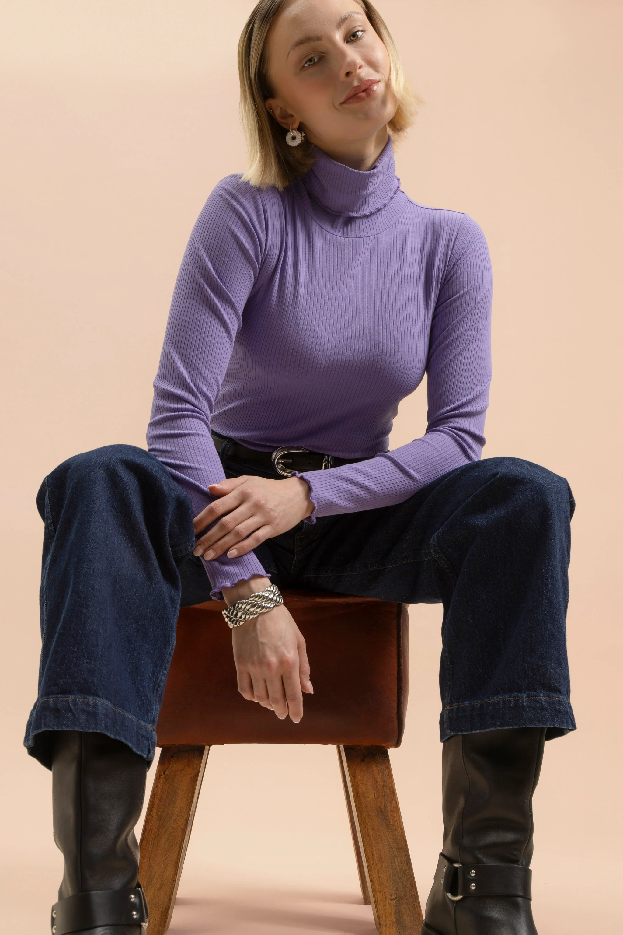 Rib Rollneck, Vivid Lavender - Image 9