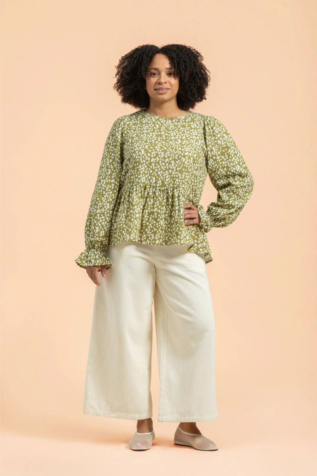 Flounce Blouse, Flora Olive - Image 3