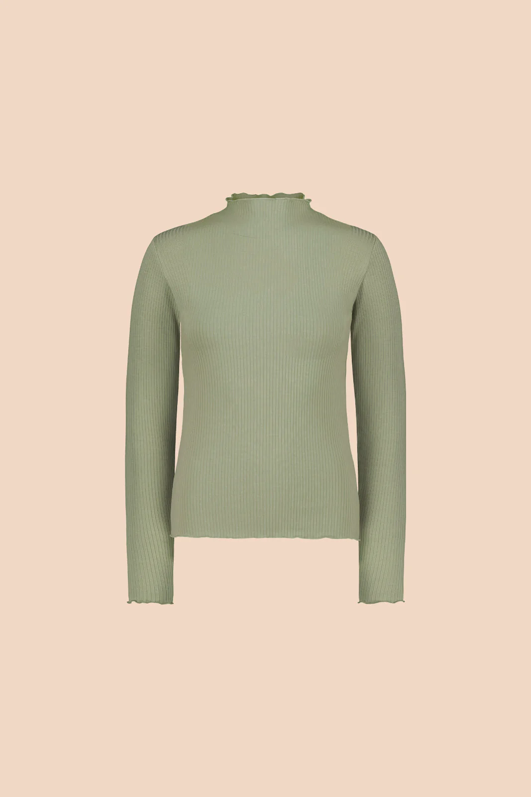 Rib Turtleneck, Light Khaki - Image 3