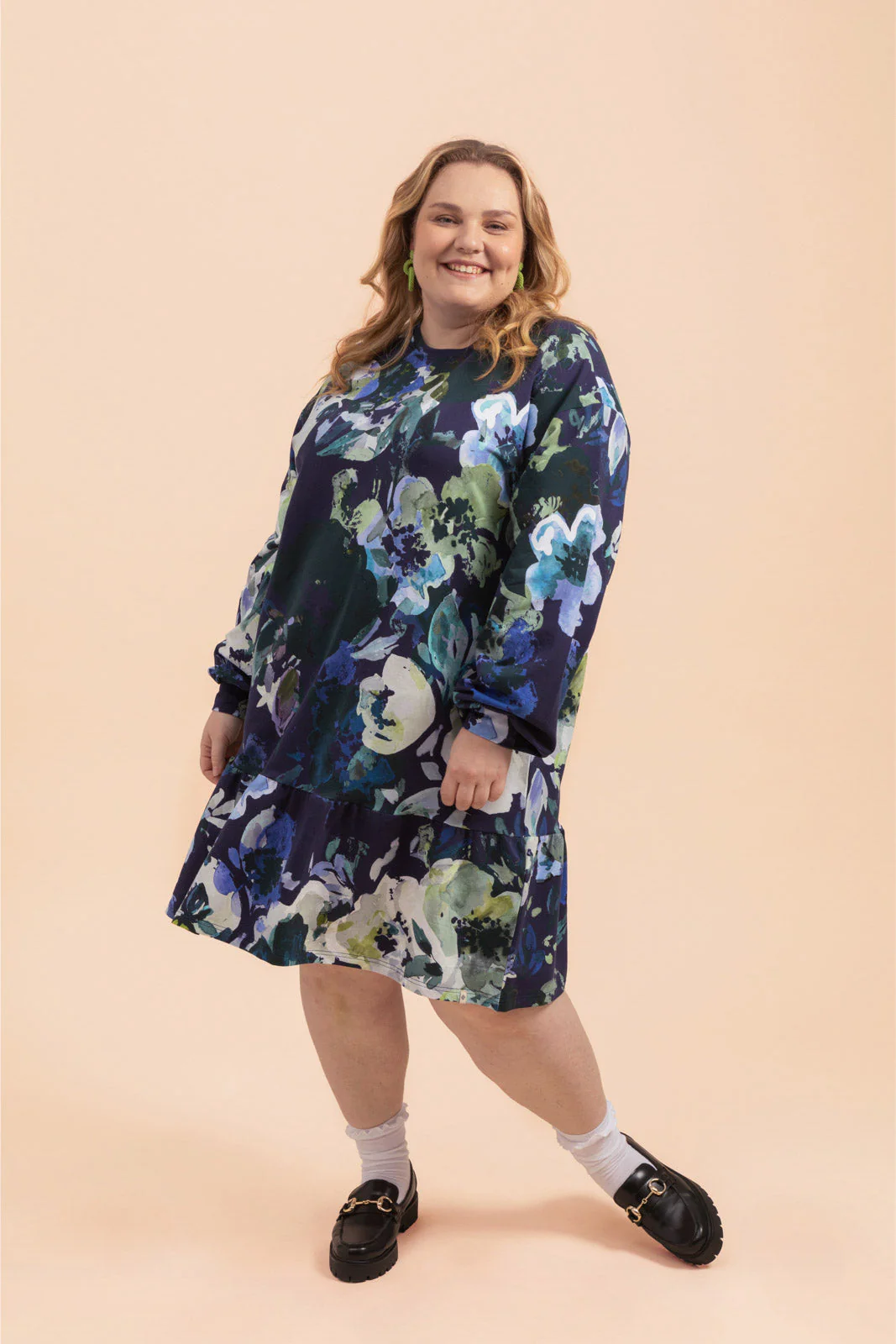 Ruffle Sweatshirt Dress, Blue Anemone - Image 4