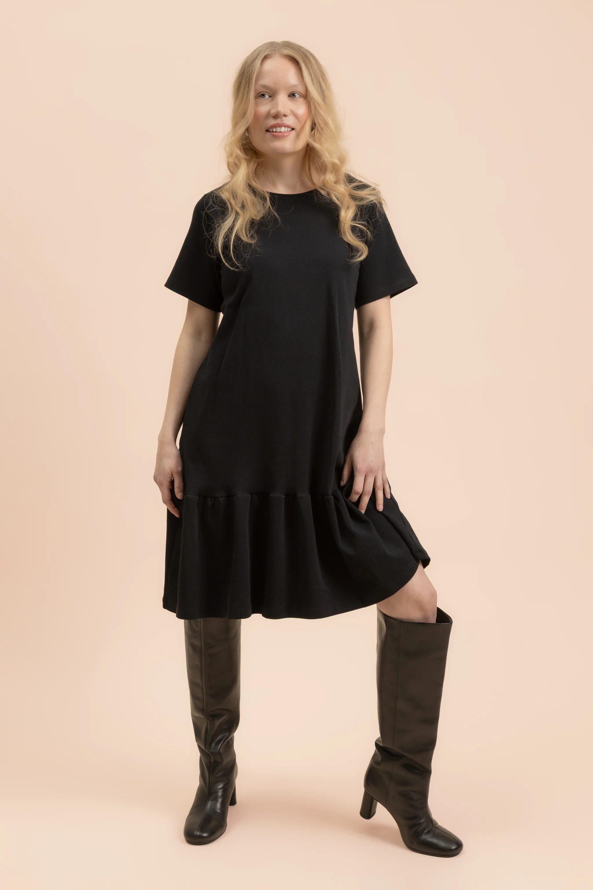 Ruffle T-shirt Dress, Black - Image 8