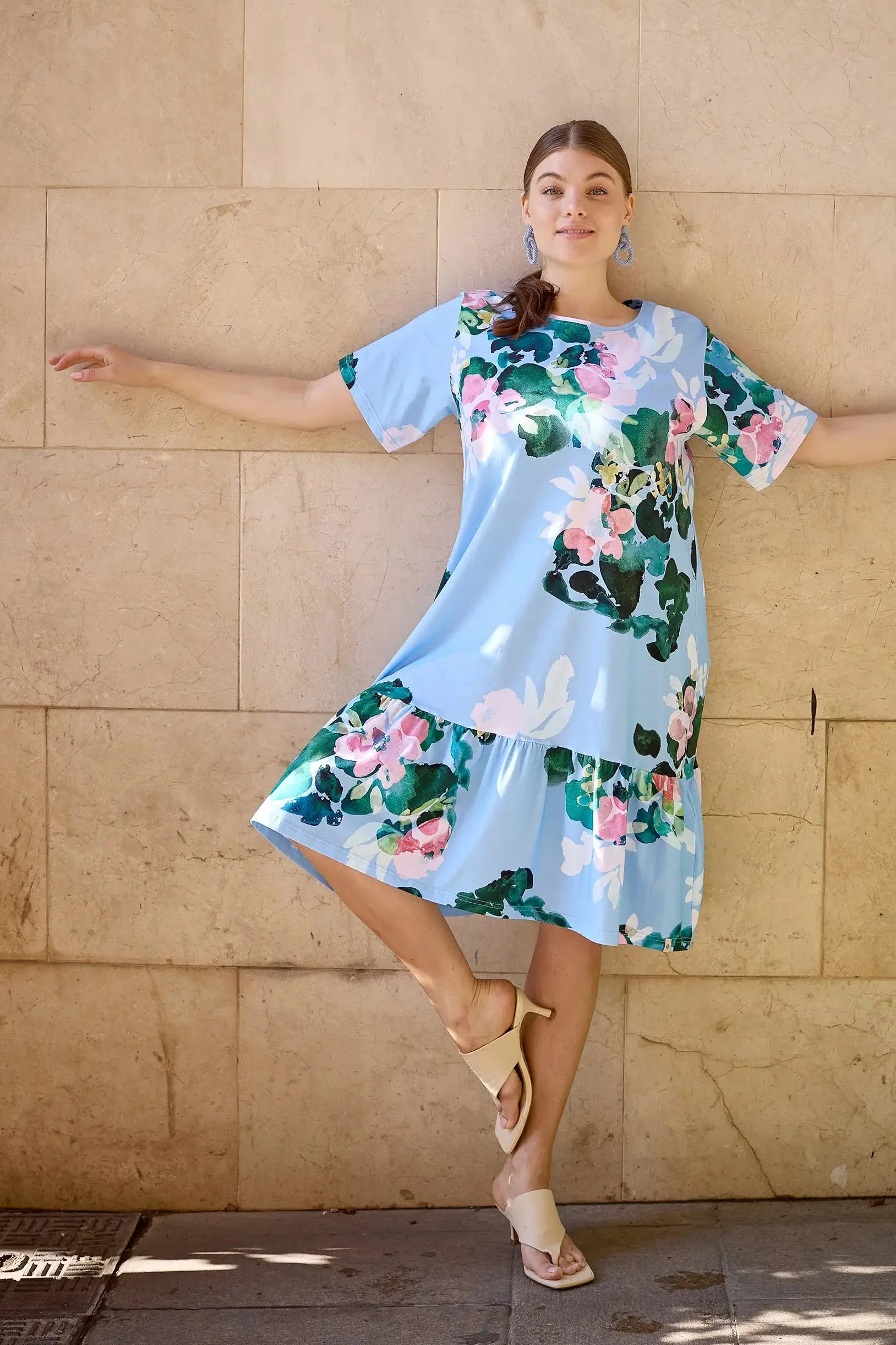 Ruffle T-shirt Dress, Water Lily