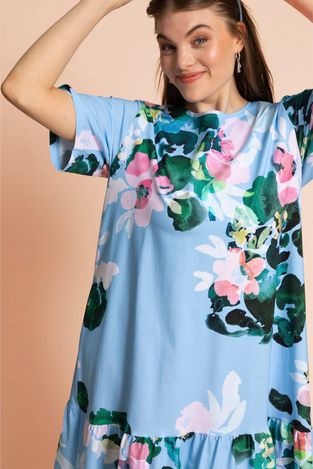 Ruffle T-shirt Dress, Water Lily - Image 7