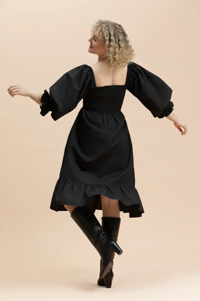 Smock Dress, Black - Image 3