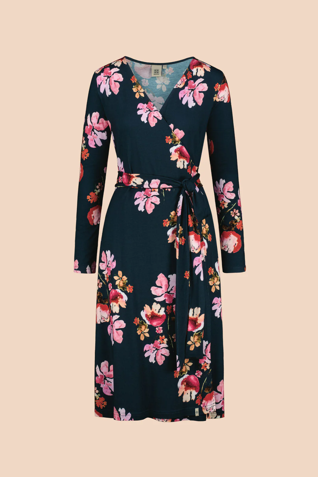 Soft Wrap Dress, Cherry Blossom Navy - Image 2