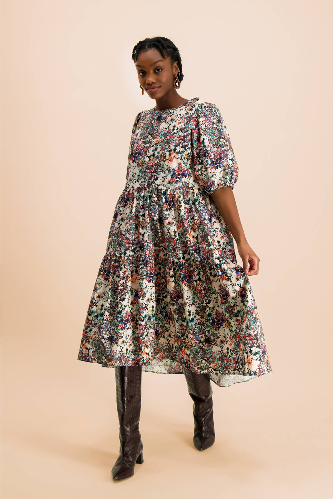 Tiered Midi Dress, Blooming Forest