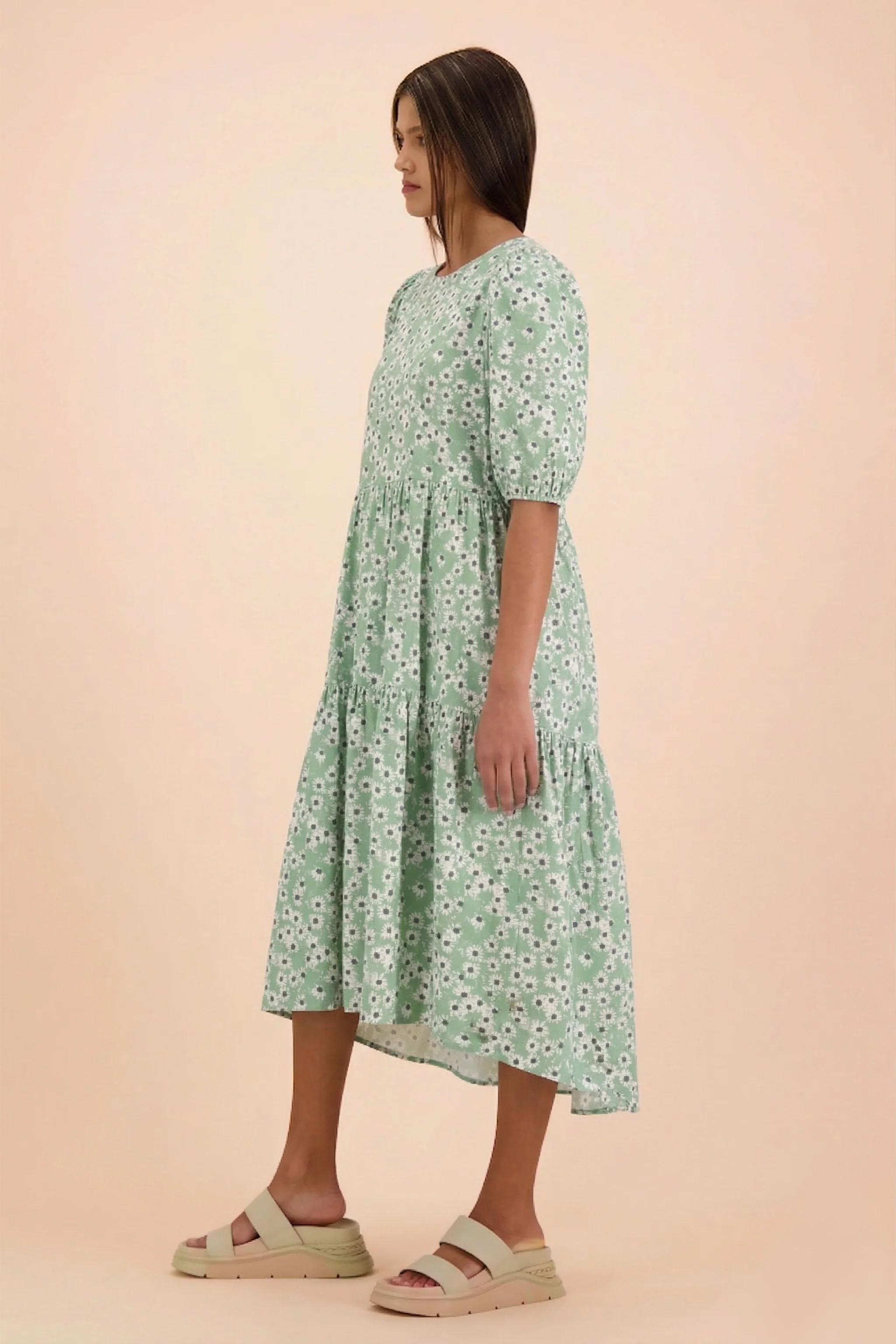 Tiered Midi Dress, Daisy Sage - Image 11