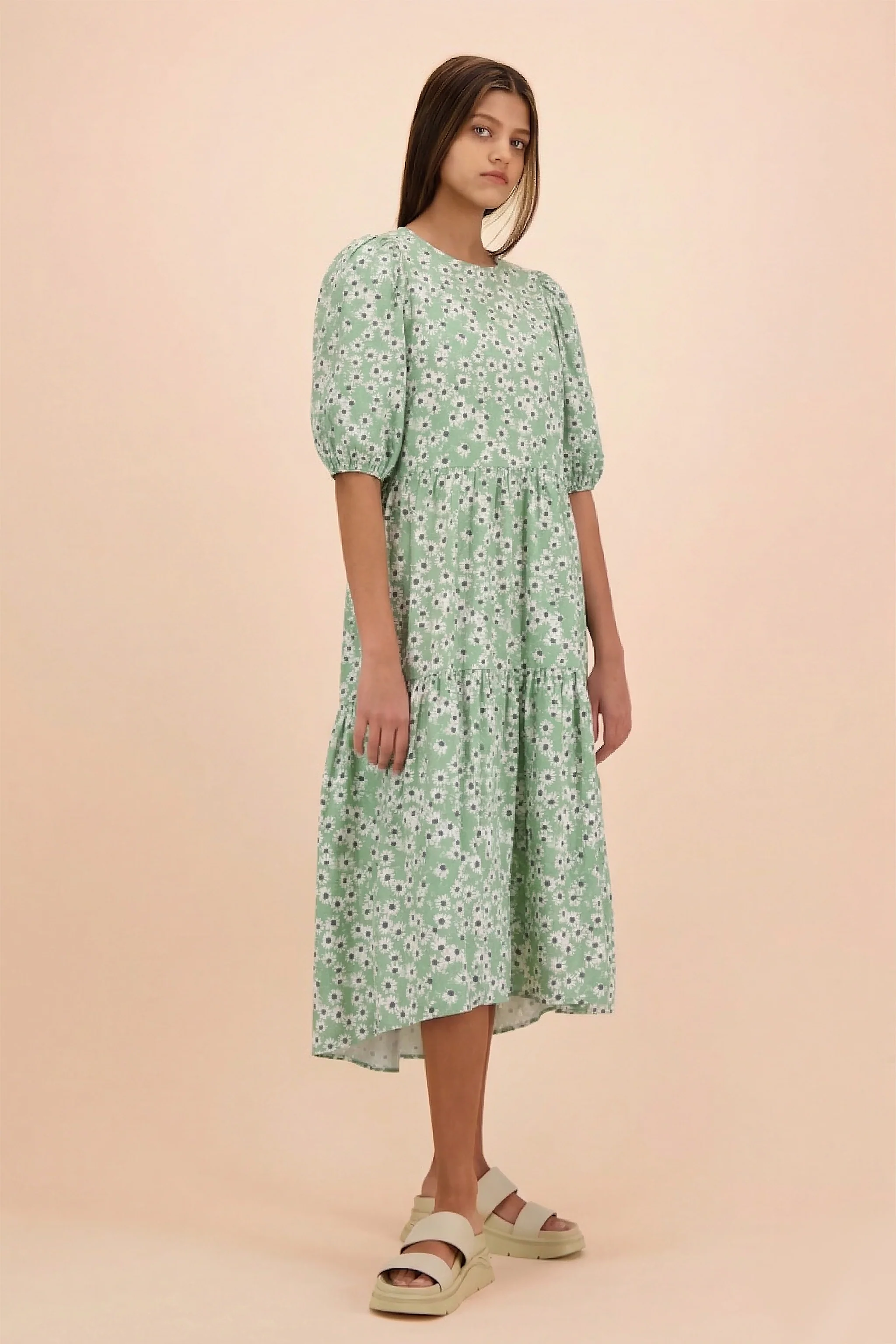 Tiered Midi Dress, Daisy Sage - Image 5