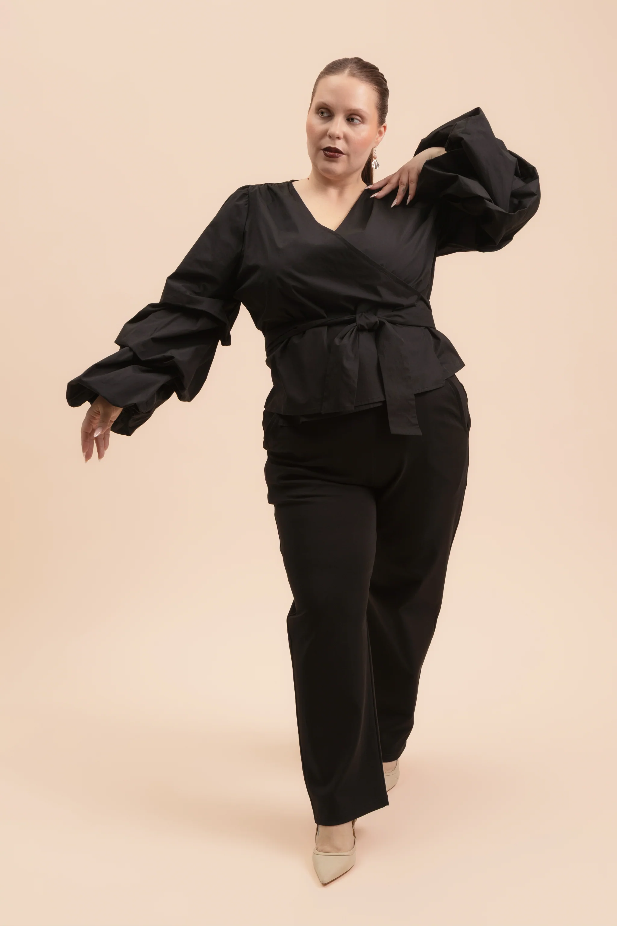 Volume Sleeve Blouse, Black - Image 13