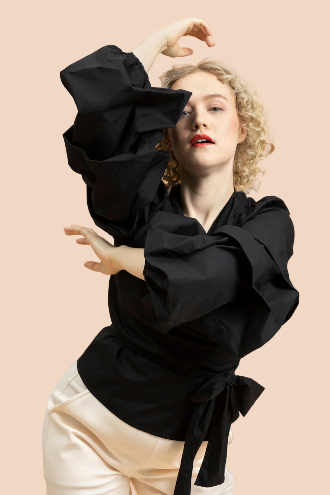 Volume Sleeve Blouse, Black - Image 5