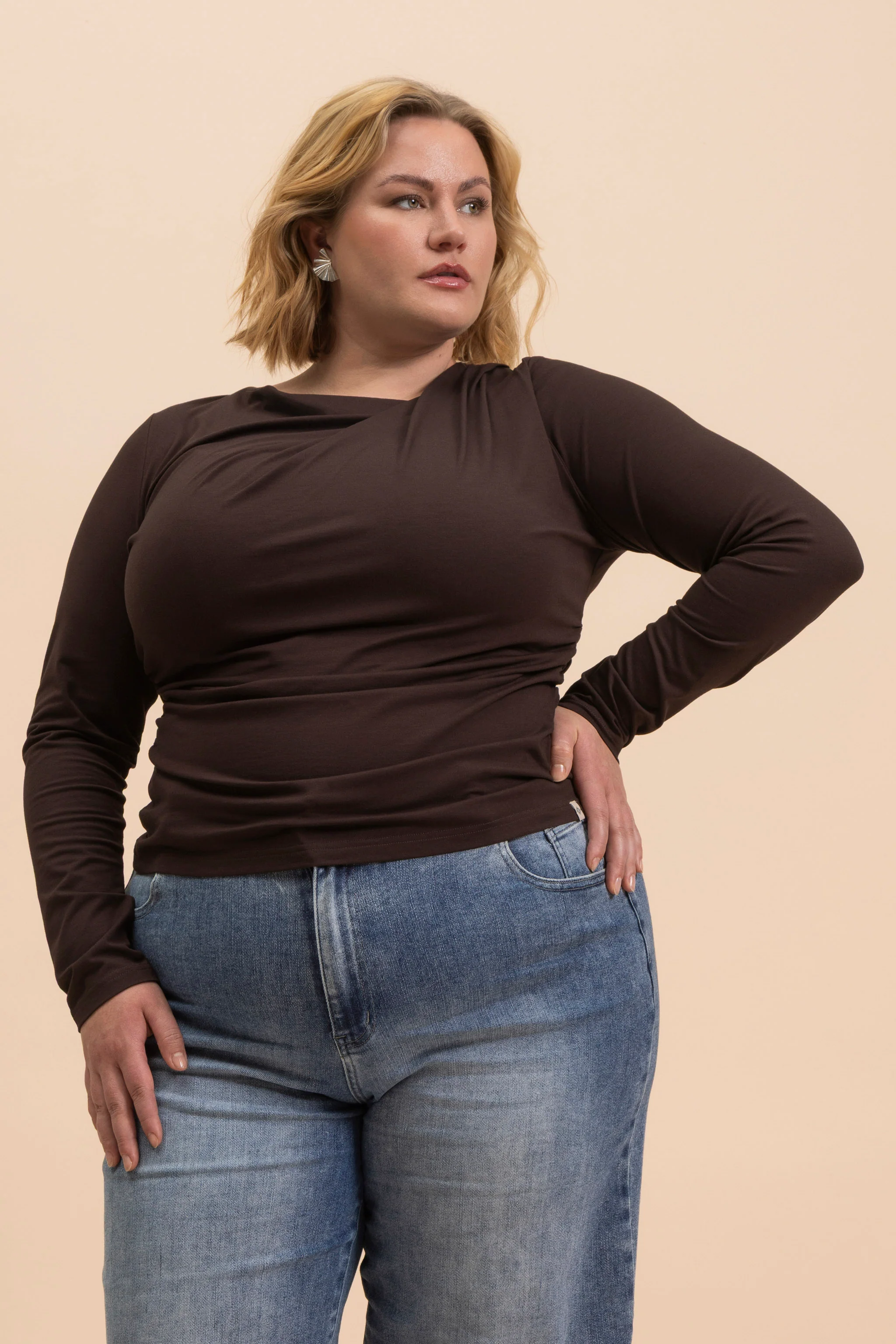 Draped Top, Chocolate - Image 3