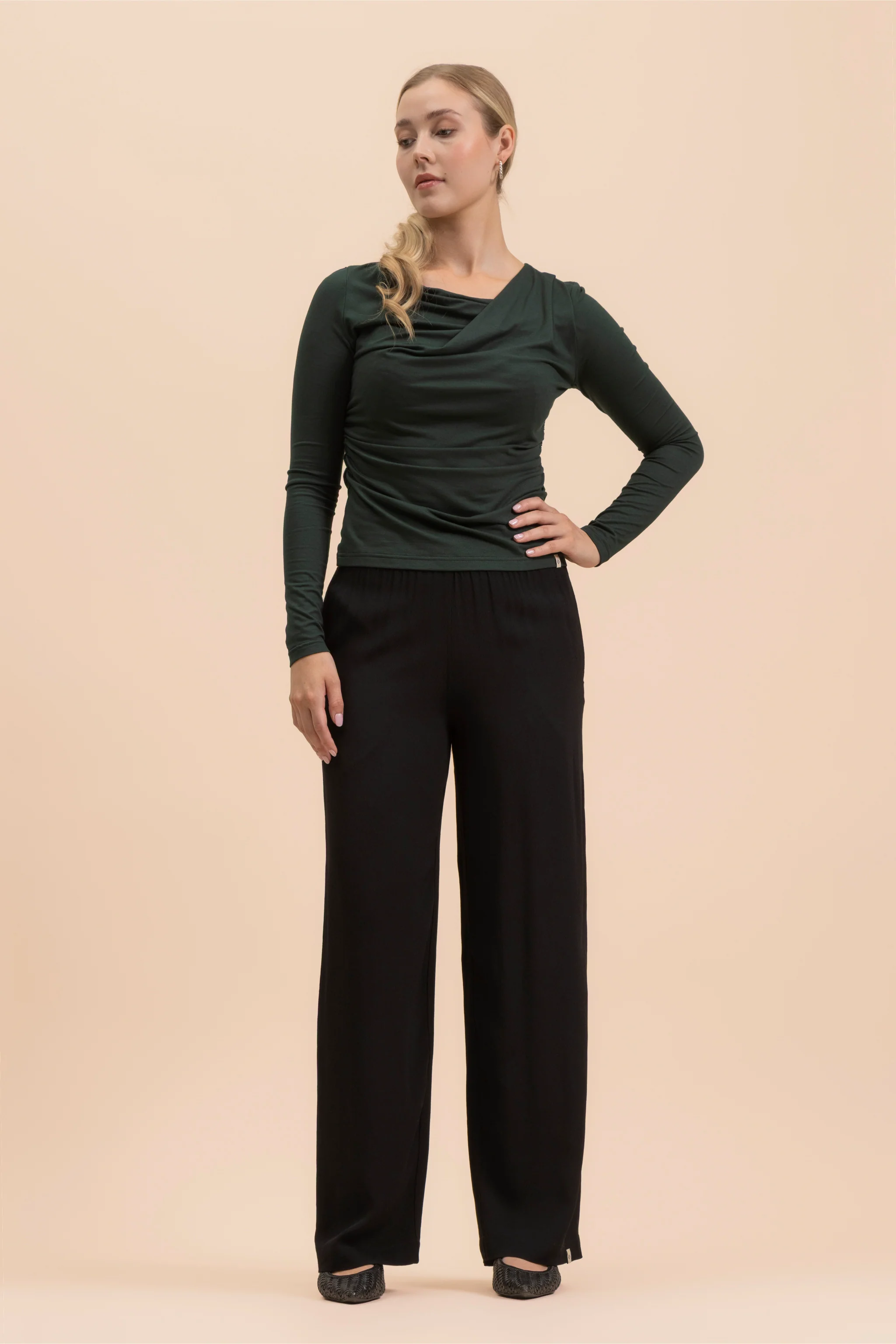 Draped Top, Dark Green - Image 3