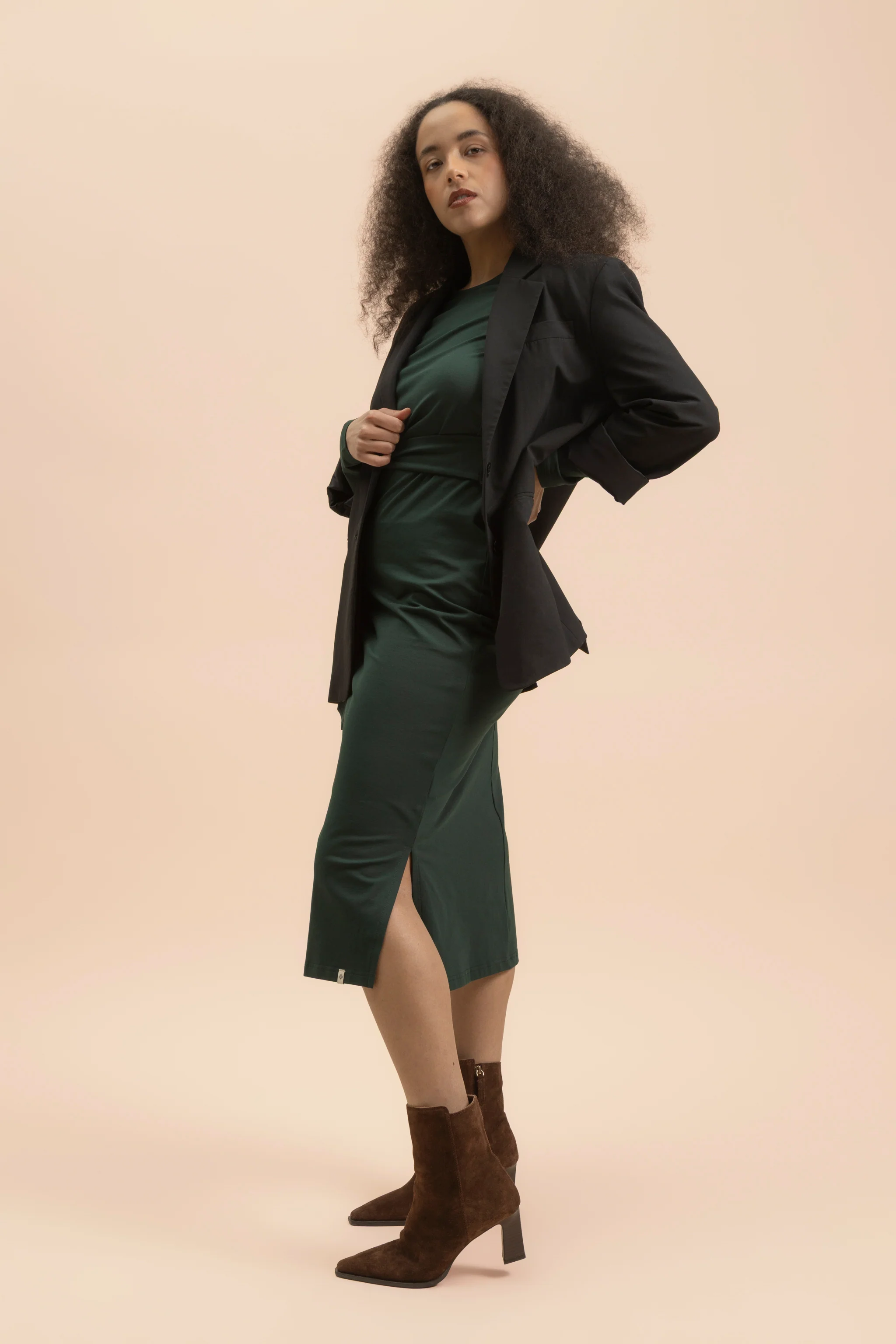 Midi Belted Dress, Dark Green - Image 4