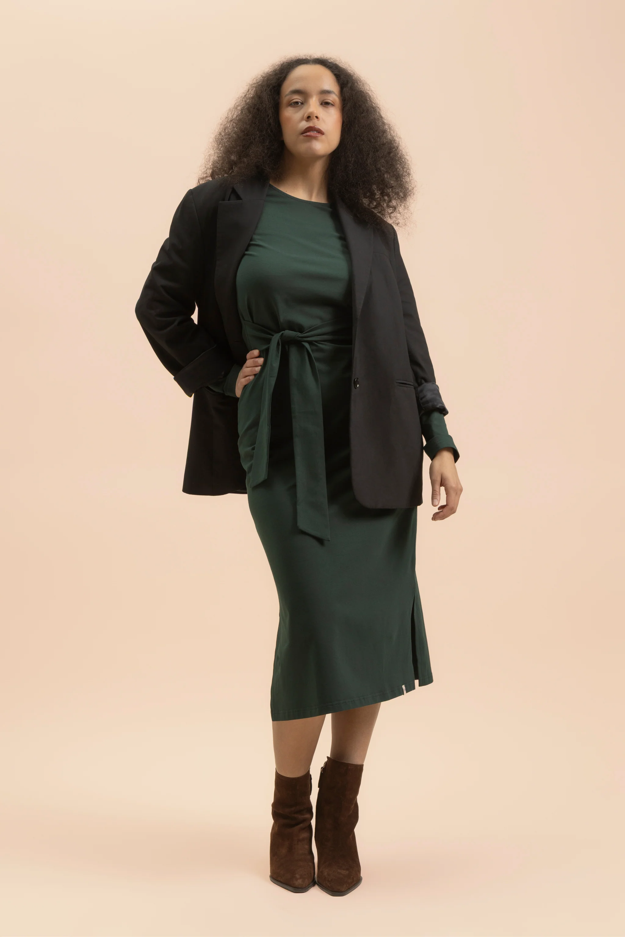 Midi Belted Dress, Dark Green - Image 7