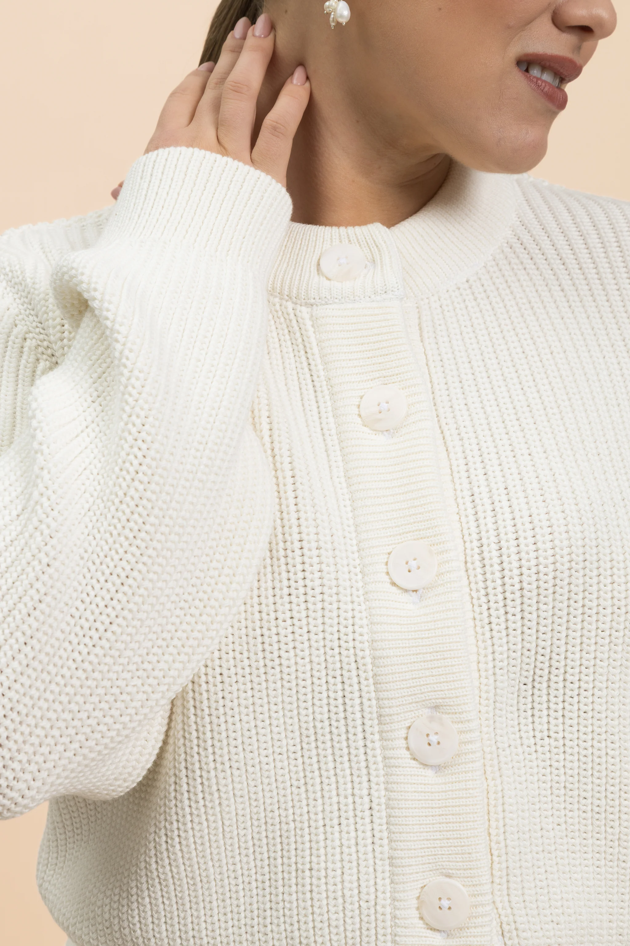 O-neck Cardigan, Offwhite - Image 17