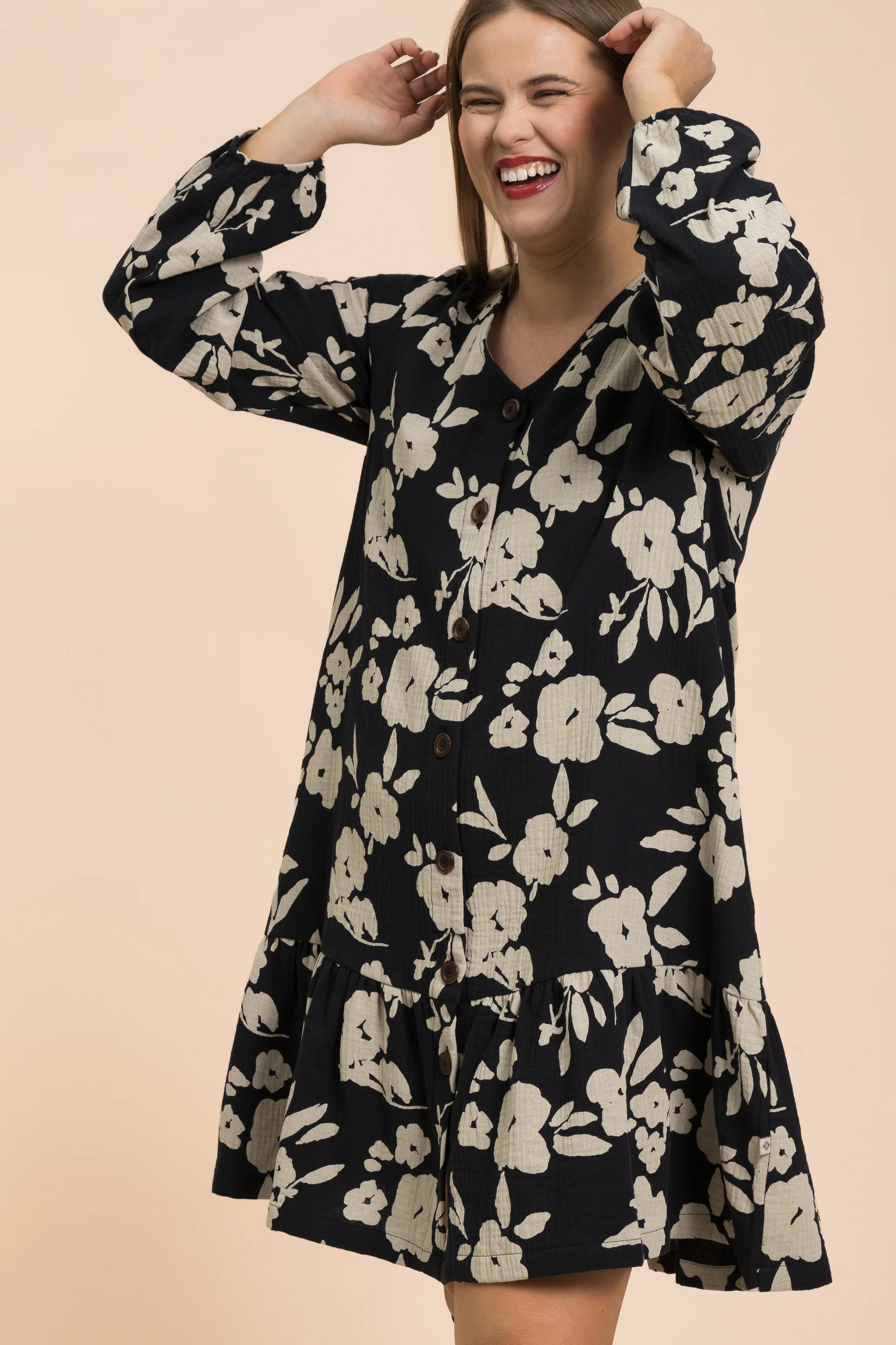 Ruffle Button Dress, Windflower - Image 3