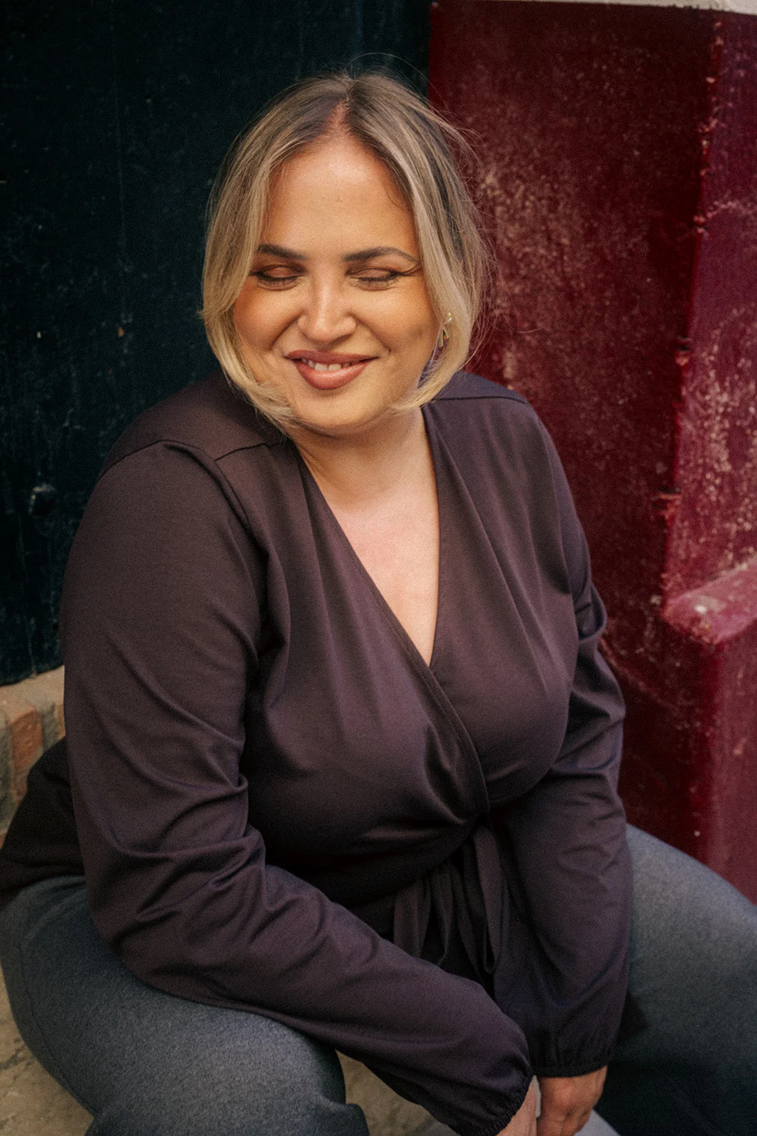 Soft Wrap Blouse, Chocolate - Image 4