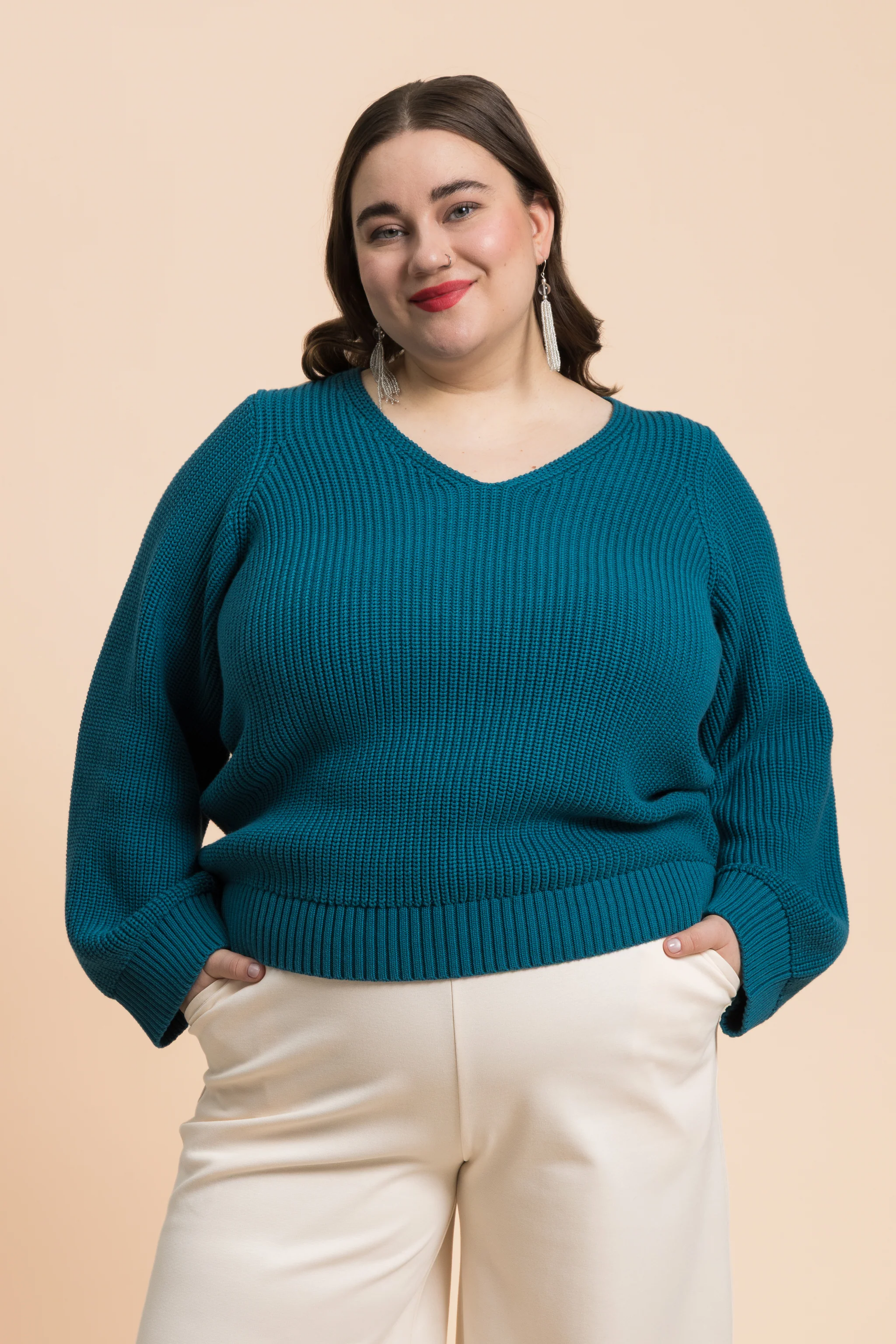 V-neck Jumper, Petrol - Image 3