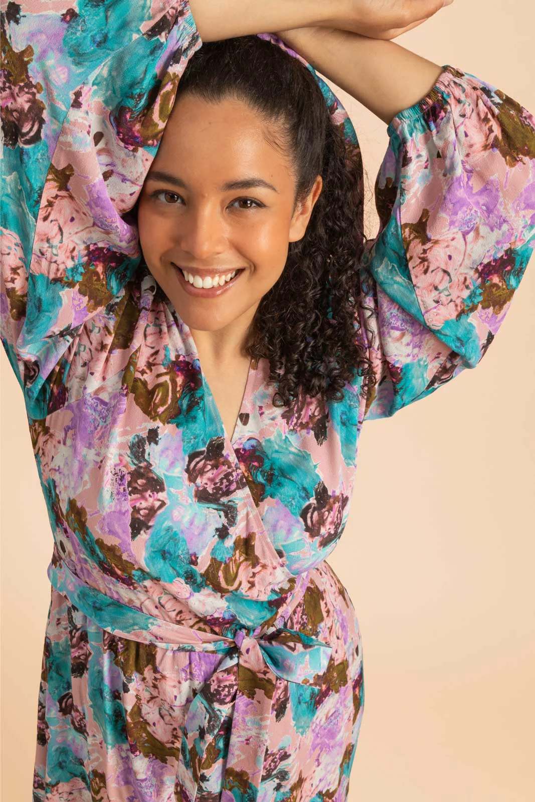 Wrap Midi Dress, Candy Aquarelle - Image 4