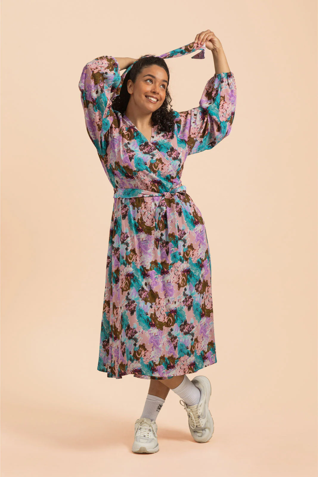 Wrap Midi Dress, Candy Aquarelle - Image 5