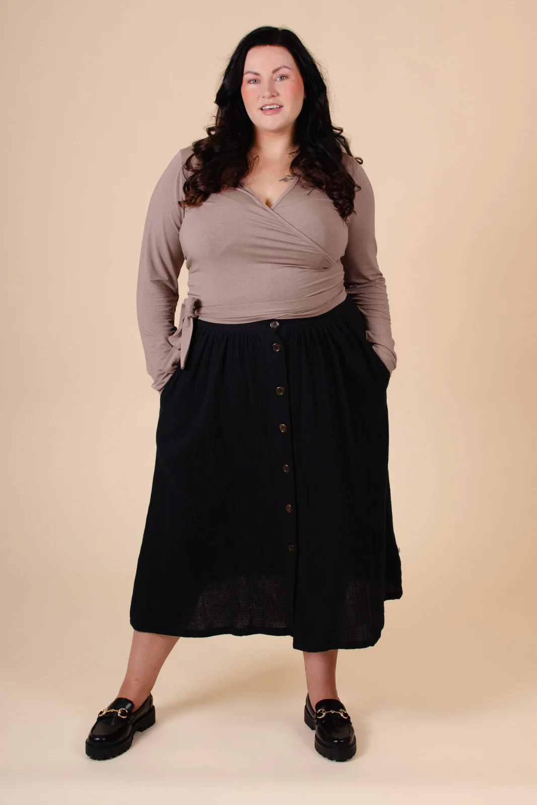Button Skirt, Black - Image 3